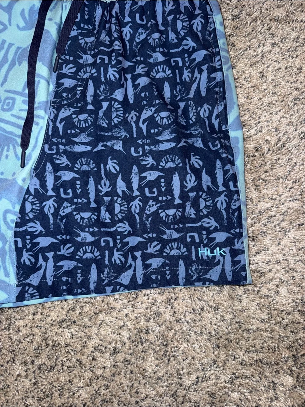 Huk Men's Two-Tone Blue Performance Swim Shorts Size Sm